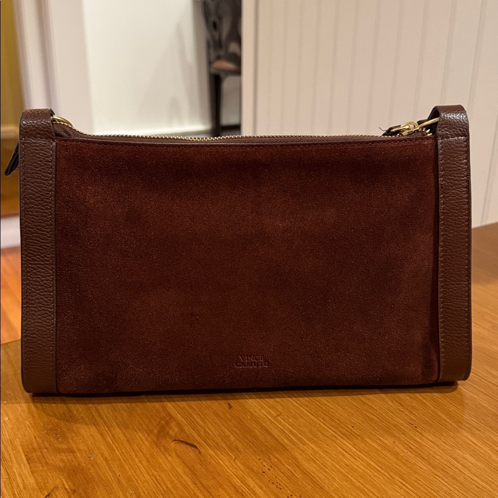 Vince Camaro Lisha Studded Brown Suede Shoulder Bag - Picture 3 of 12
